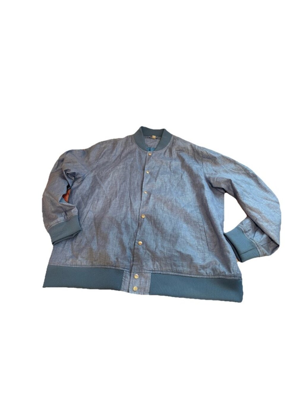 Stacy Adams Linen Blend Blue Snap Bomber Jacket  lined 2X Coastal Resort  Preppy